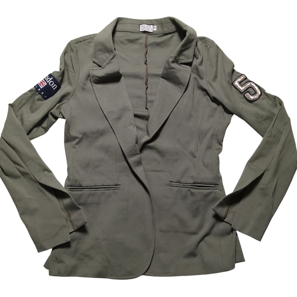 Miller Wendt Women Olive Green Knit Blazer London Chelsea Patch Size S